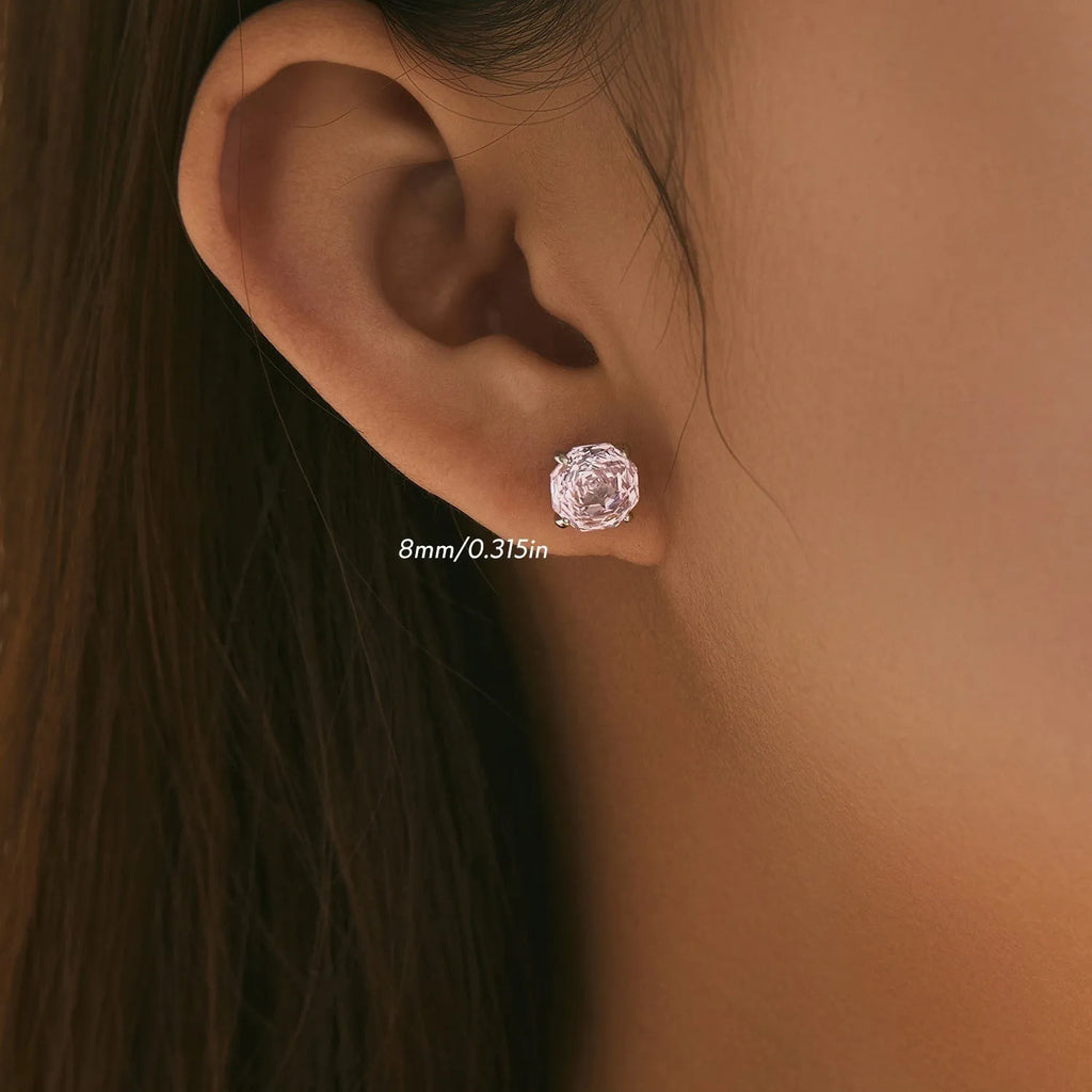 S925 sterling silver rose stud earrings in 6mm and 8mm sizes with floral motif