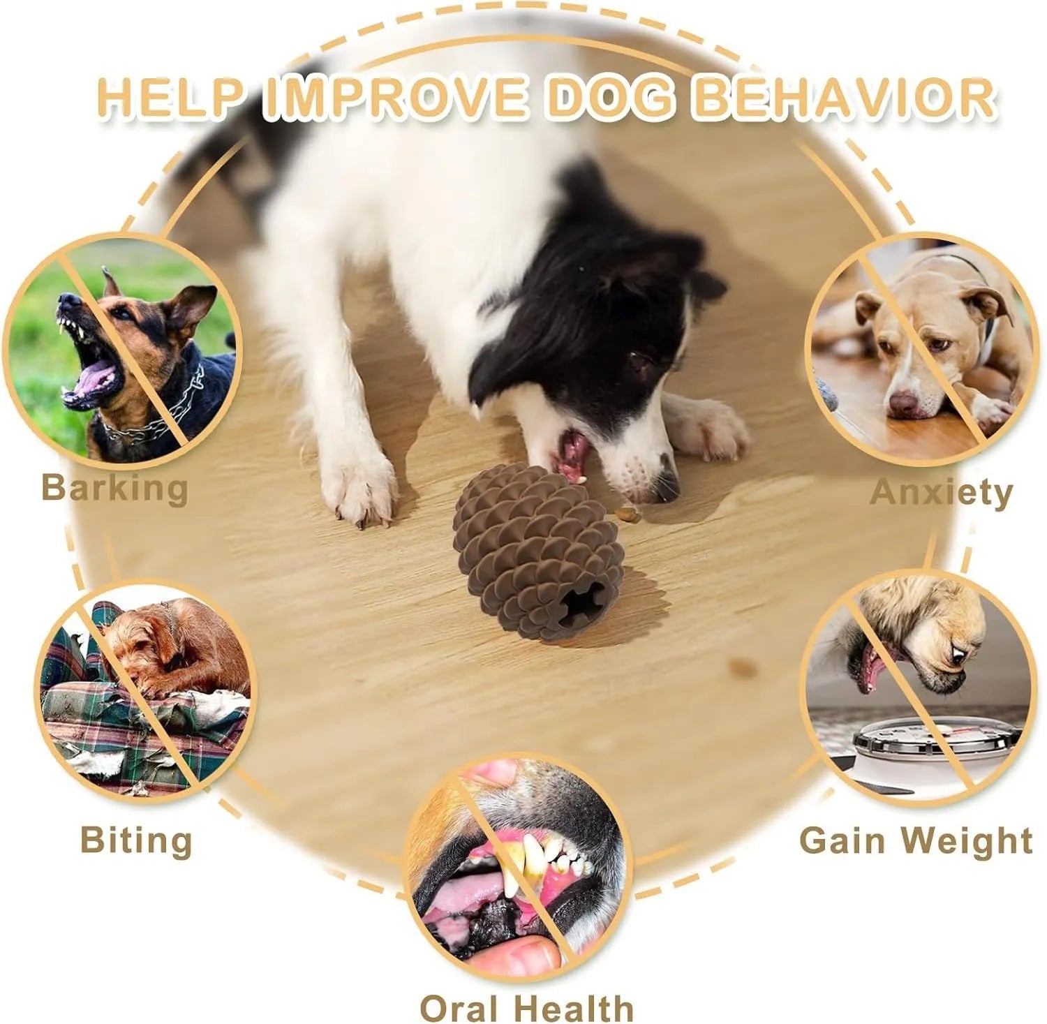 Yellow natural rubber pine cone dog toy with treat dispenser for medium to large breed dogs
