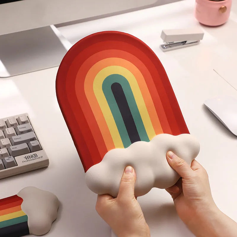 Silica gel wrister mouse pad and keyboard support set in pastoral cloud design