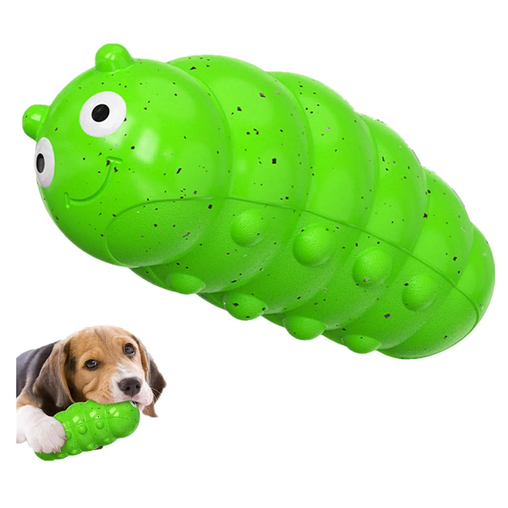 Green indestructible squeaky dog chew toy for aggressive chewers, food grade material, medium size