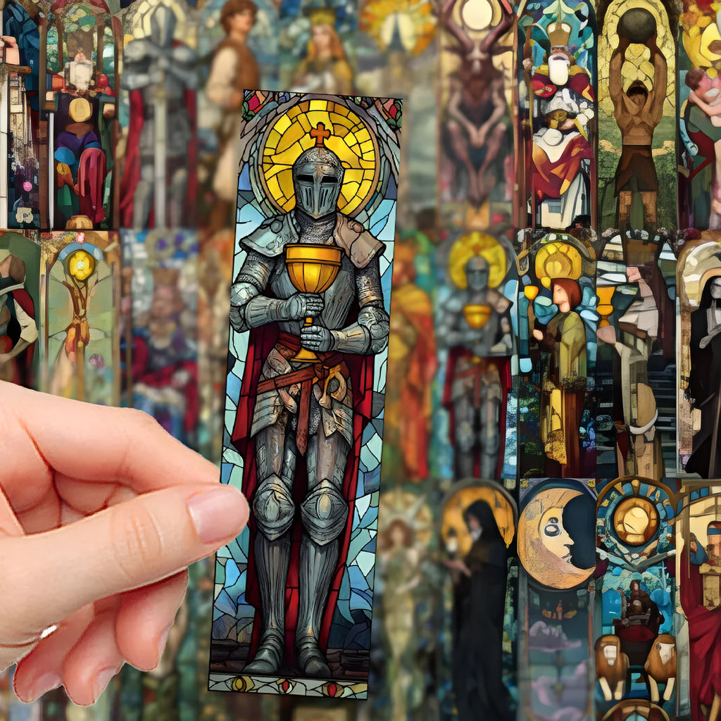 Set of 30 painted glass tarot paper bookmarks with cute handmade designs