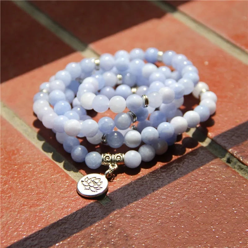 Natural stone bracelet with geometric lotus design in vintage literary style for women