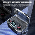Black X10 Bluetooth wireless earbuds with charging case on a dark surface.