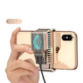 Black mobile phone radiator with aluminium alloy heat sink clipped onto smartphone