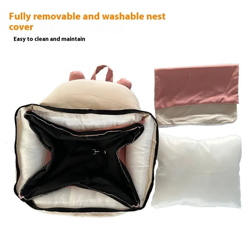 A removable washable dog car kennel in a beige colour, shown in a vehicle boot.