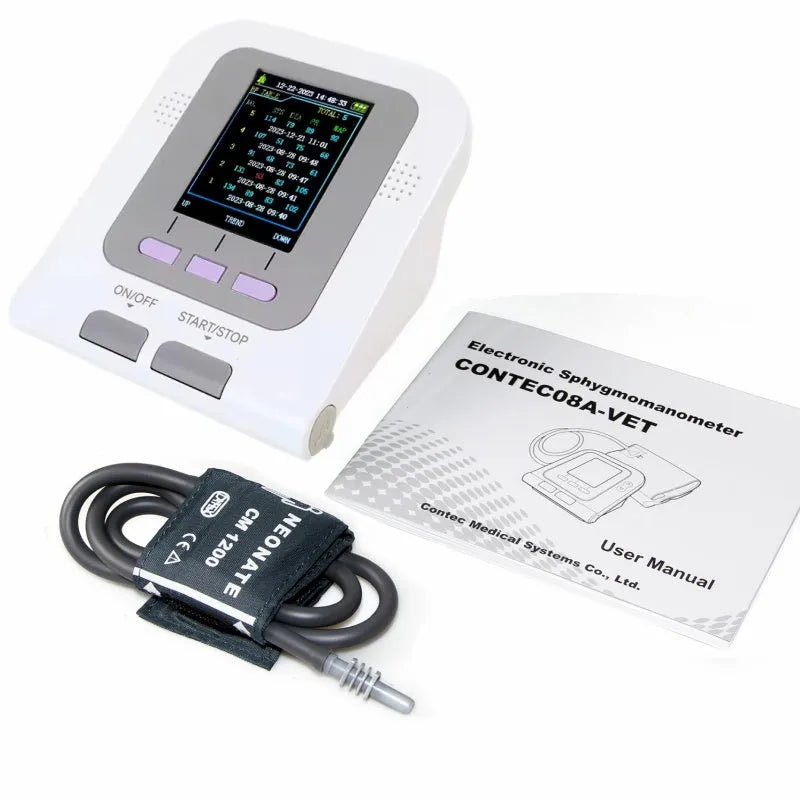 CONTEC08A Vet digital blood pressure monitor for animals with colour screen and three cuff sizes.