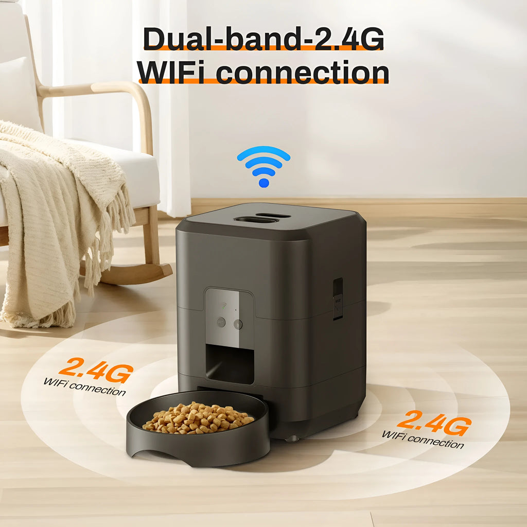 Pet intelligent automatic cat feeder with white button control and power supply options