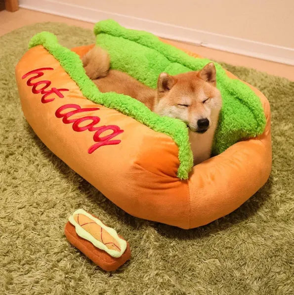 Hot dog bed pet winter bed with soft flannelette surface and removable cover in multiple sizes