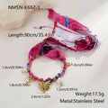 Stainless steel jewellery set with colourful silk scarf geometric pendant, necklace and bracelet