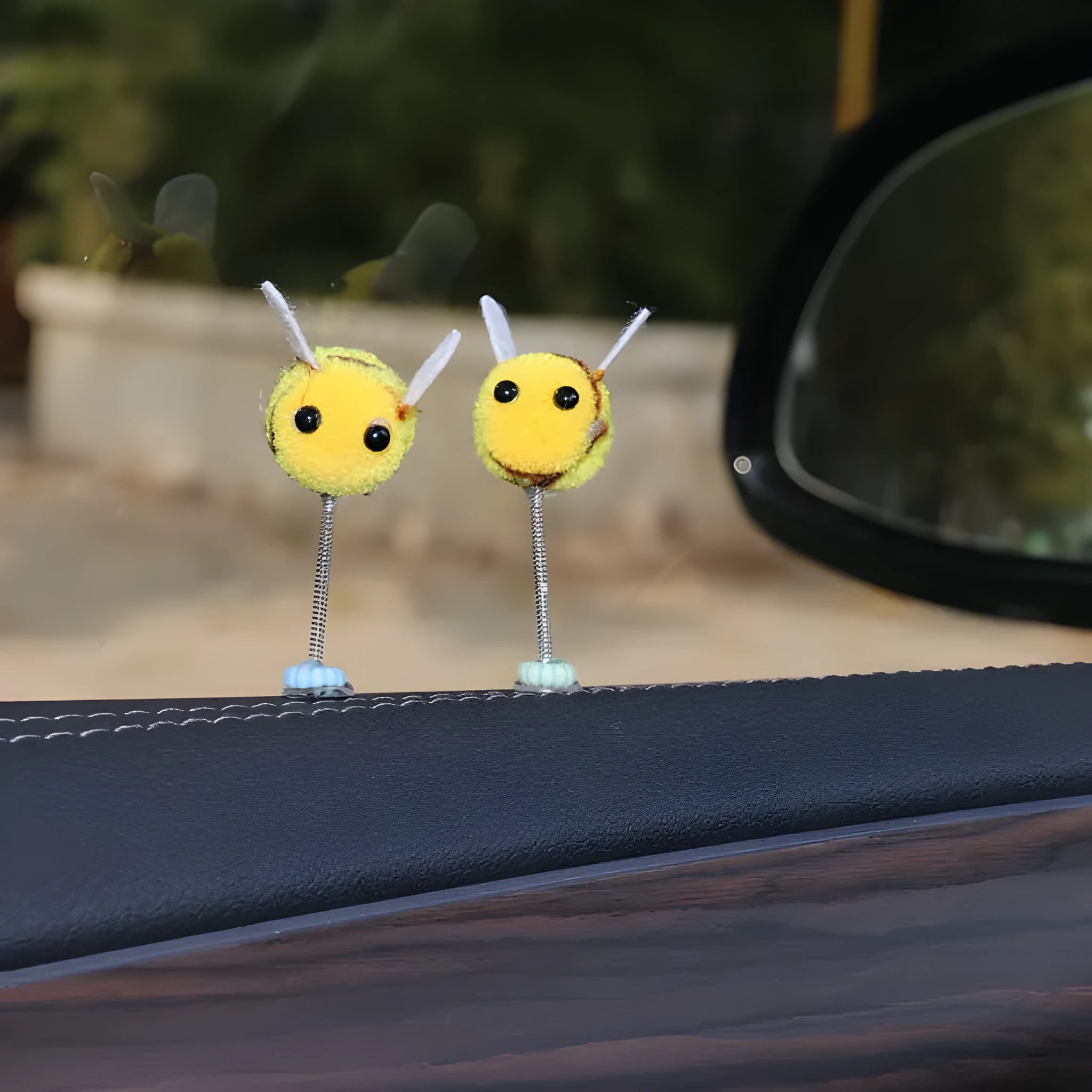 Small yellow and black swing spring bee car decoration made from fur material