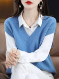 Creamy-white V-neck sleeveless knit vest with a raised 3D pattern texture, laid flat.