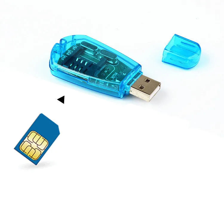 Blue USB 2.0 SIM card reader for mobile phone data backup and editing