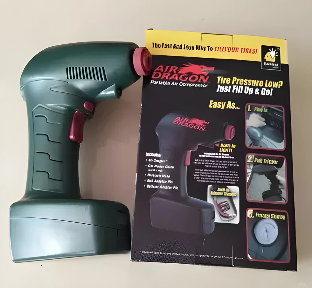 Portable electric car tyre inflator with motor and air pump components for emergency roadside use