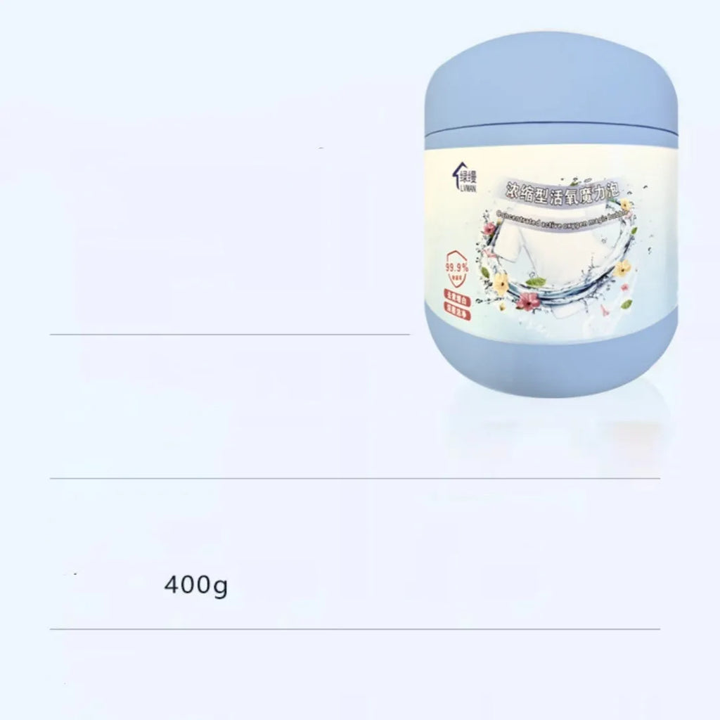 Bottle of active oxygen bleaching powder and stain remover, 400g net weight.