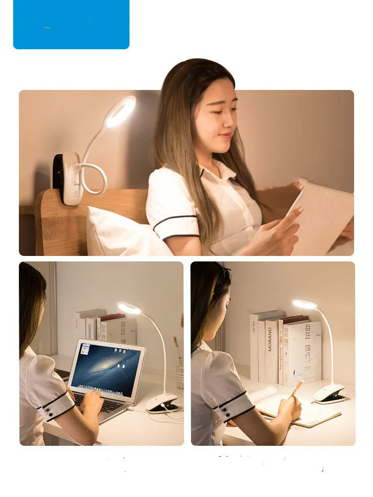 Green rechargeable touch table lamp with USB port on a wooden desk.
