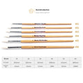 Six wooden handled artist brushes with pointed wool tips arranged as a complete set