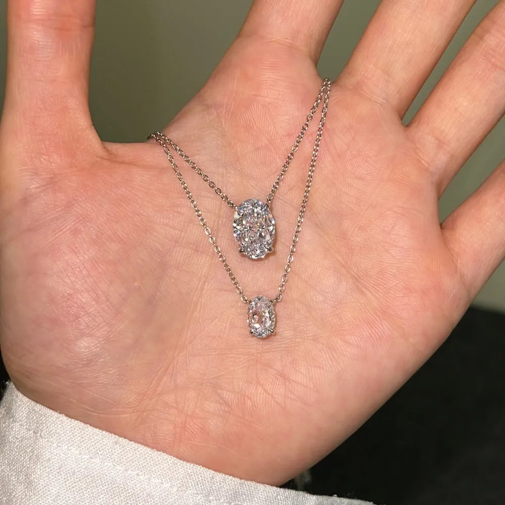 S925 sterling silver necklace with oval ice flower geometric pendant in platinum or gold finish