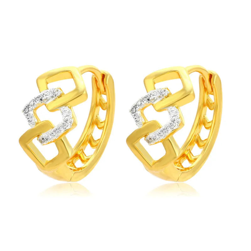 Geometric hollow out gold alloy earrings with clip-back fastening and colour separation detailing