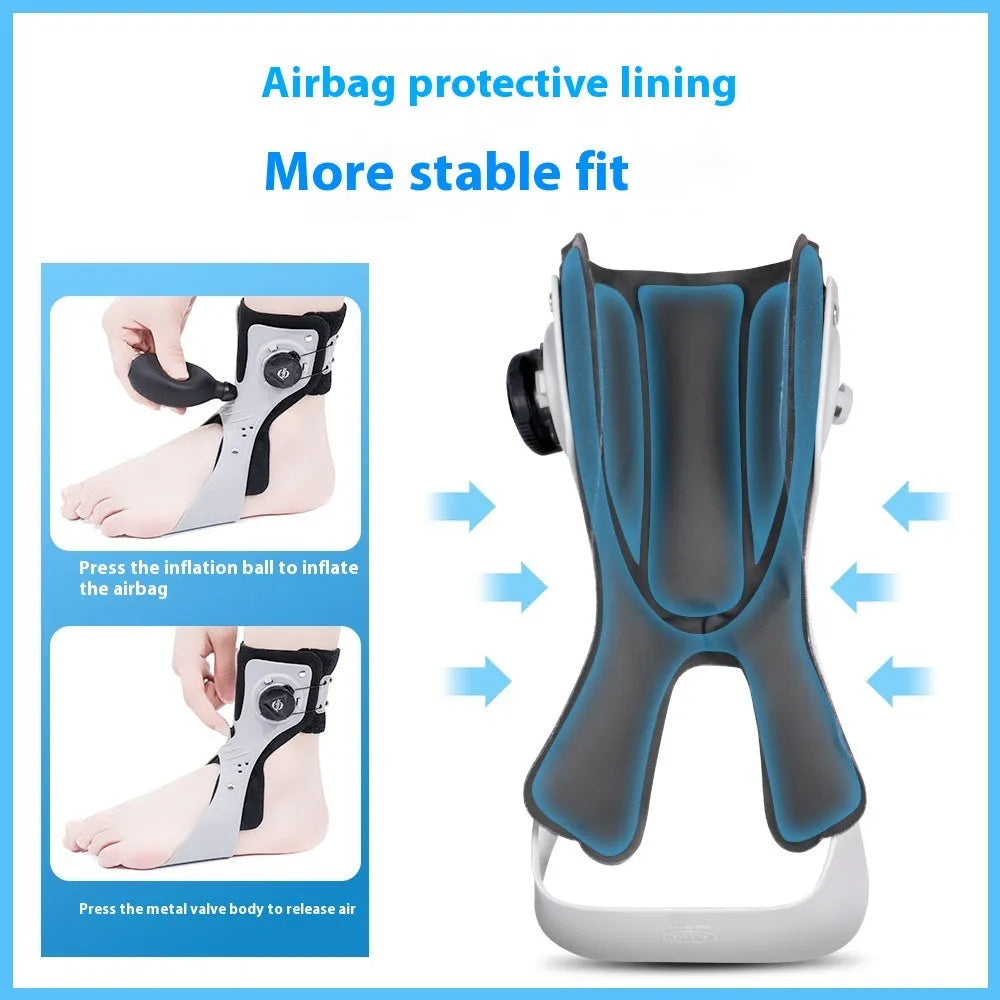 Adjustable airbag button ankle support brace shown in grey colour on left foot