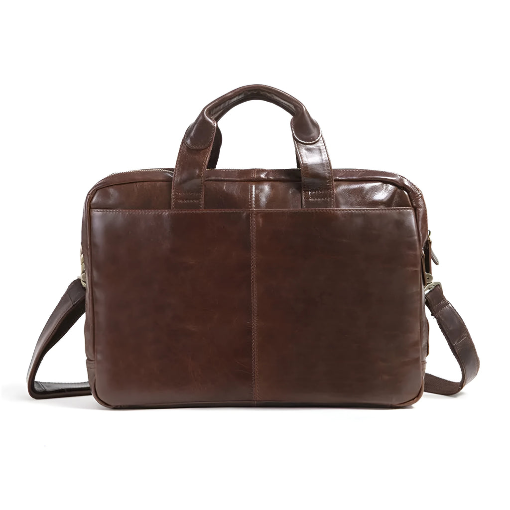 Brown 18-inch men's business briefcase in first-layer cowhide leather with polyester cotton lining