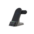 Black multifunctional wireless charging alarm clock with digital LED display and multiple charging ports