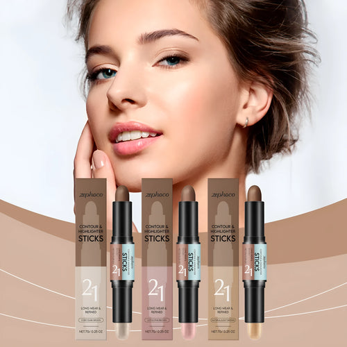 2-in-1 Outline Highlighter pen 7g in three shades natural light brown lotus root pink brown ivory white dark brown