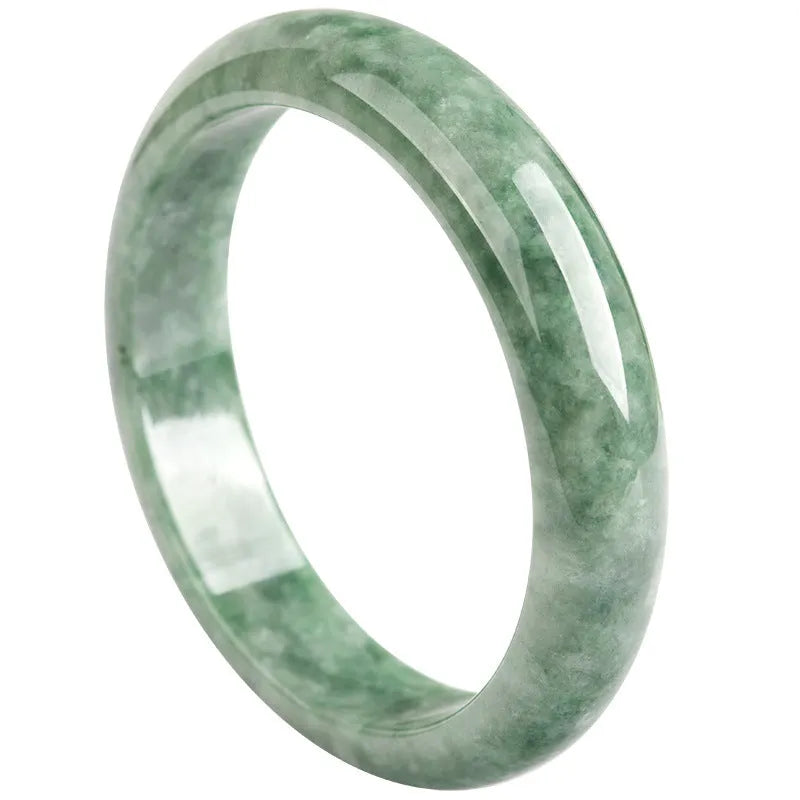 Natural emerald deep pea green jade bracelet simple style on white background with certificate and gift box