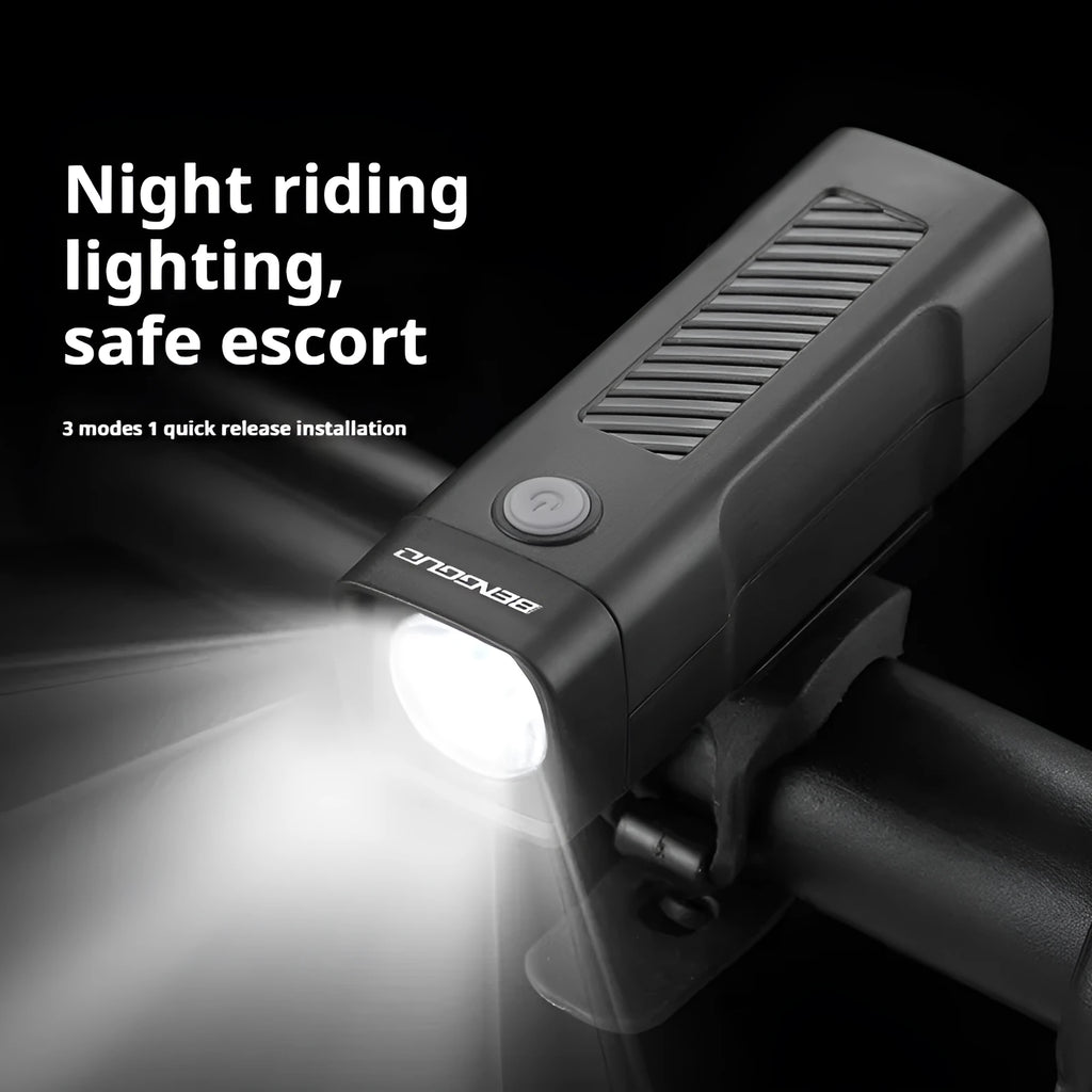 Bicycle headlight with USB charging port and quick release strap bracket for handlebar mounting