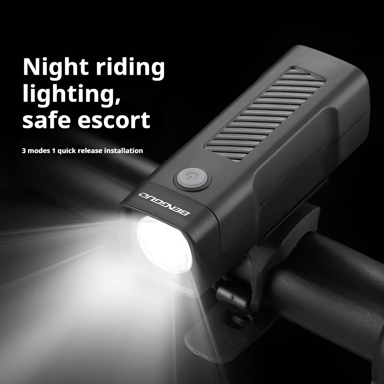 Bicycle headlight with USB charging port and quick release strap bracket for handlebar mounting