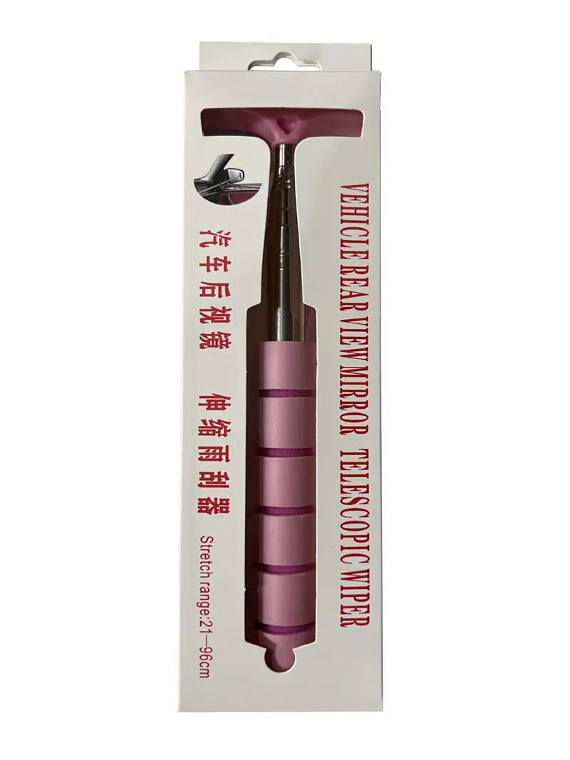 Retractable car rearview mirror wiper with stainless steel frame in multiple colour options