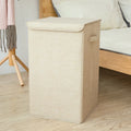 Foldable cotton linen storage basket in a neutral colour, shown in its three-dimensional form ready for use.