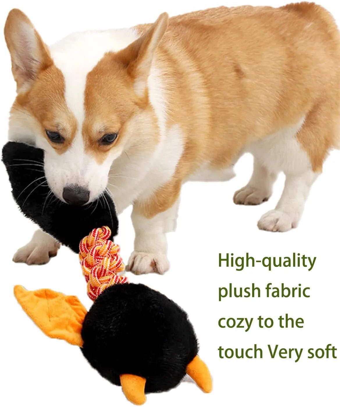 Large green plush dog toy with rope knot and realistic cartoon design on light background