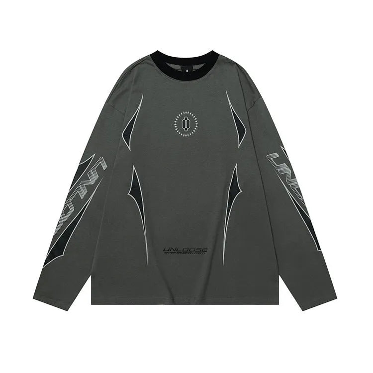 Grey khaki cotton pullover with drop shoulder sleeves and printed letter pattern
