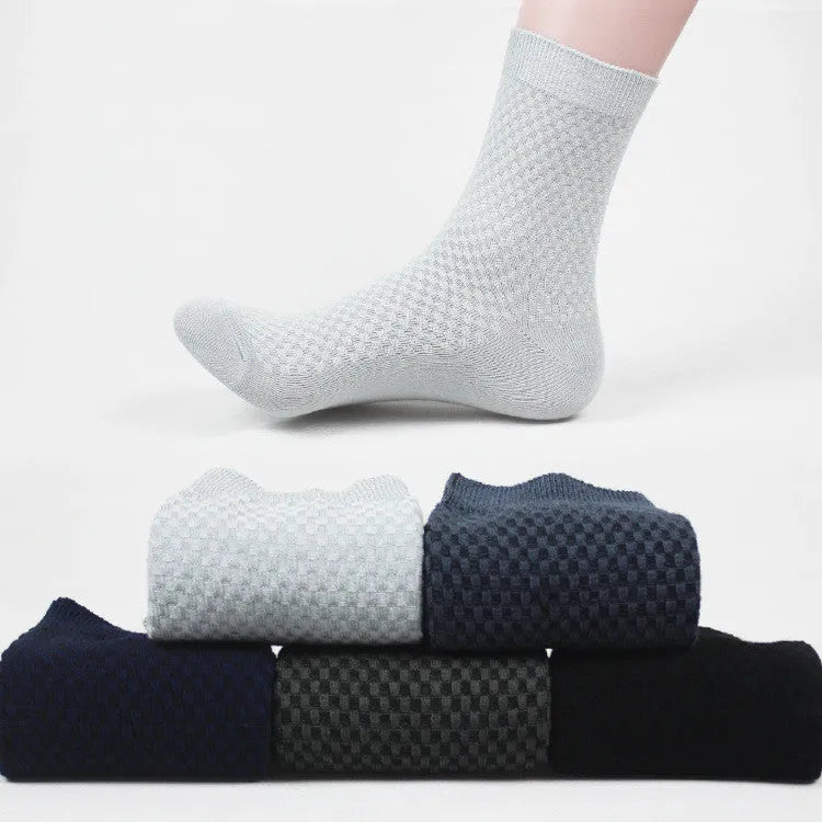 Men's bamboo fibre business socks with small square pattern in black, grey blue, iron grey, navy blue, or silver grey