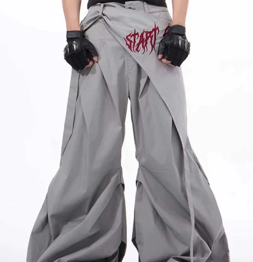 Korean style wide-leg pants for boys in black and grey colour options