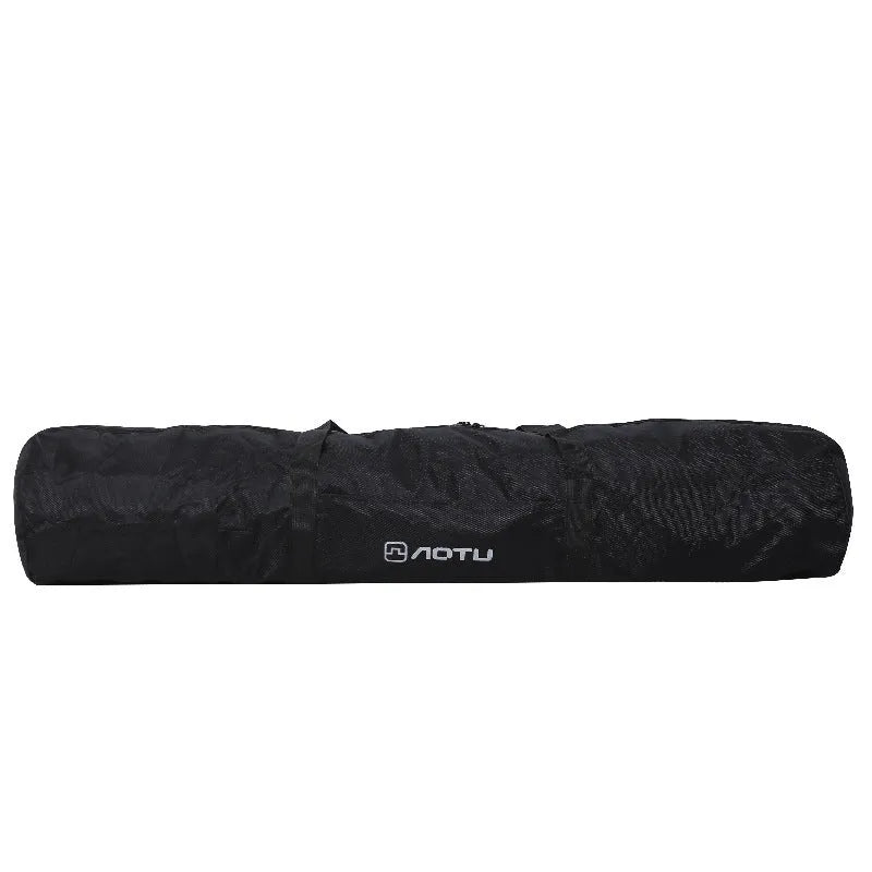Large black waterproof storage bag for camping tents and folding chairs, shown with size dimensions.