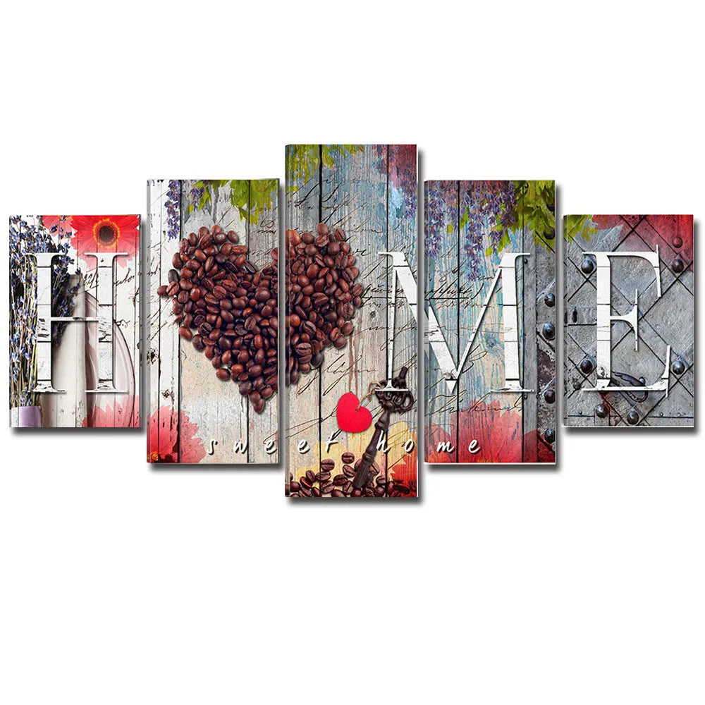 Red oil painting canvas wall art set with five pieces in varying sizes