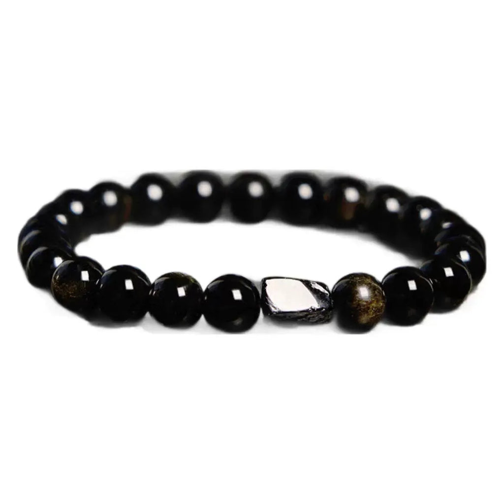 Natural obsidian single ring bracelet 8mm beads retro constellation unisex style close-up