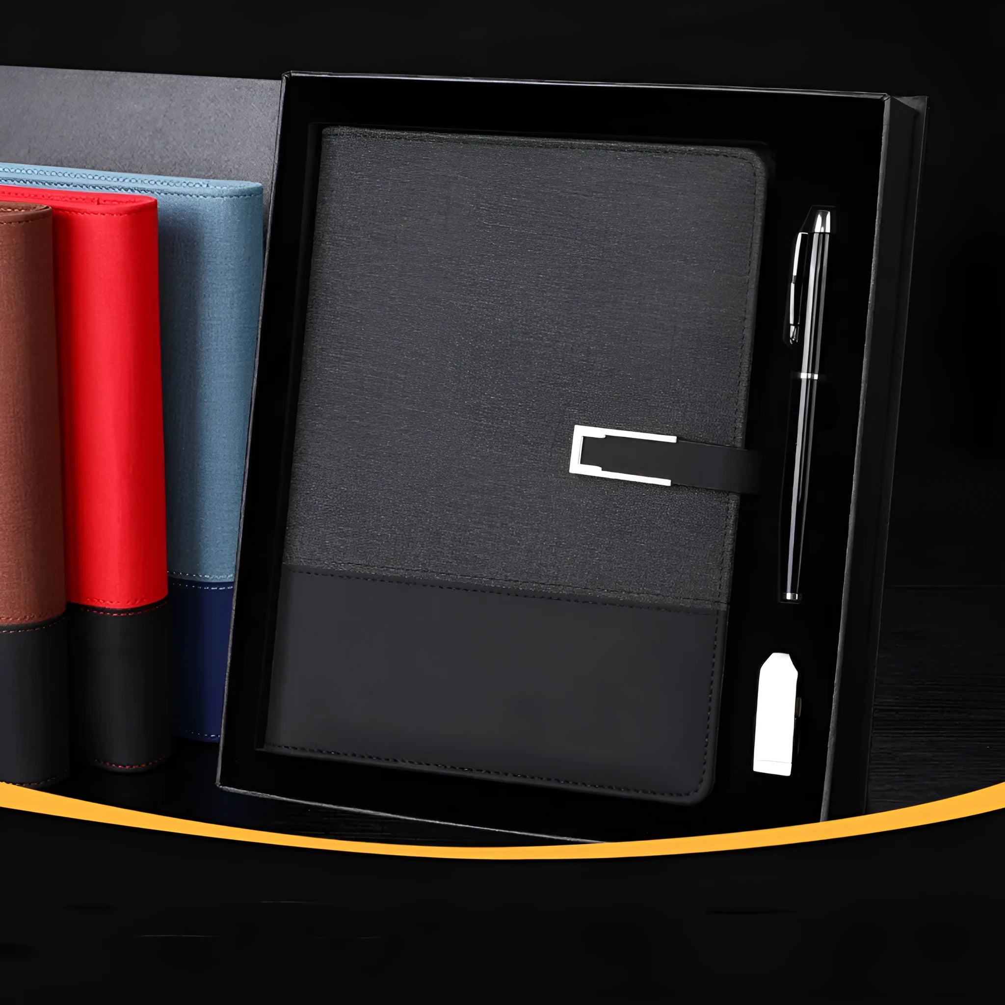 A5 soft PU leather business notebook in multiple colours with optional gift box.