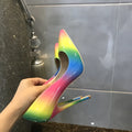 Rainbow patent leather women's ultra-high heel stilettos with pointed toe