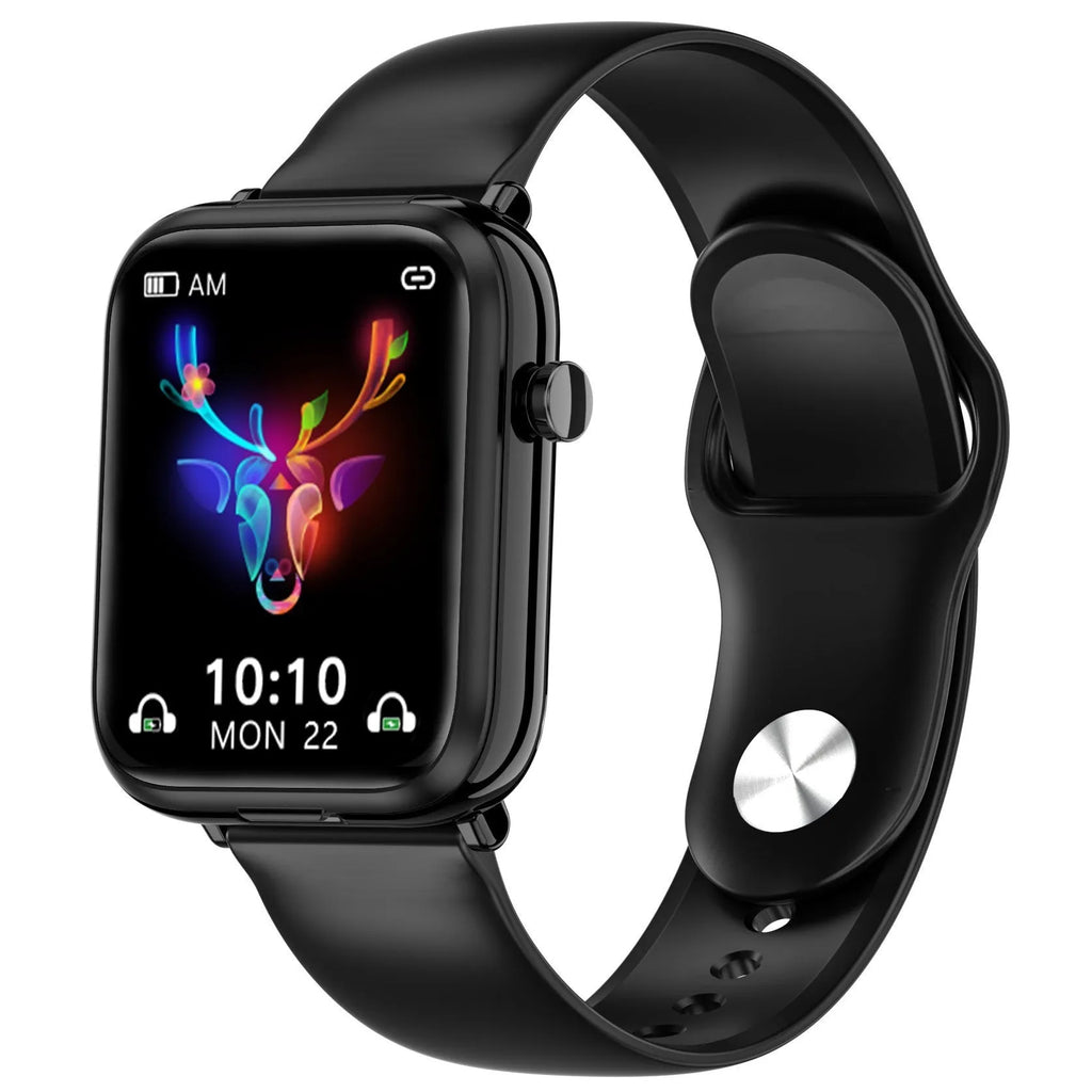 Black smart Bluetooth watch with touch screen display and zinc alloy body