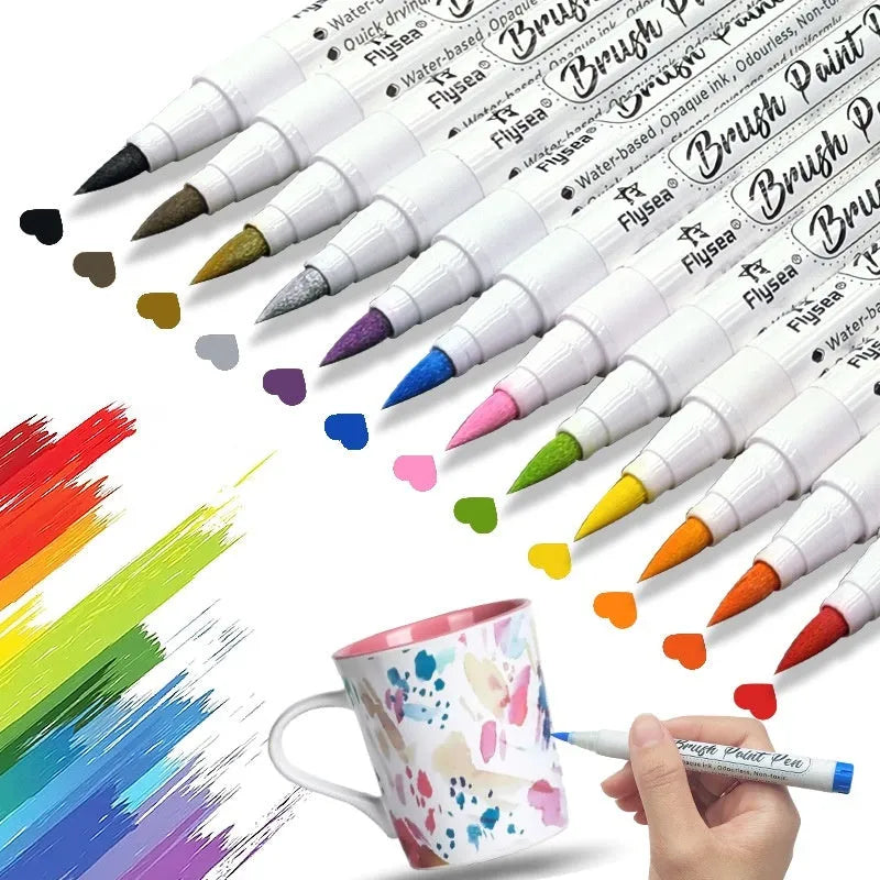 Set of soft head gouache pens with pressure-free acrylic tips for hand accounting and art projects