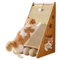 Vertical wall-mounted cat scratch board with hemp rope and teasing ball accessory