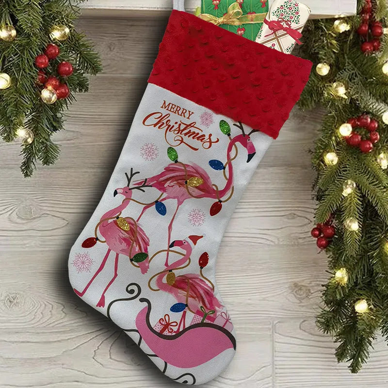 Flamingo Christmas stocking decoration measuring 46 by 28 cm in cloth fabric