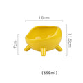 Ceramic cat food bowl with four legs, rounded arc shape, in green or yellow, small and large sizes