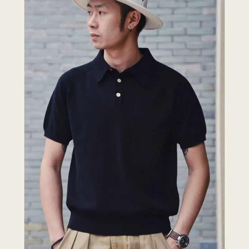 Knitted cotton slim fit short-sleeved t-shirt in dark brown colour for summer wear