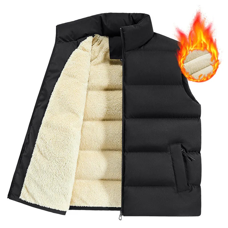 Men's striped lambswool vest in black, dark blue, or red for autumn and winter wear.