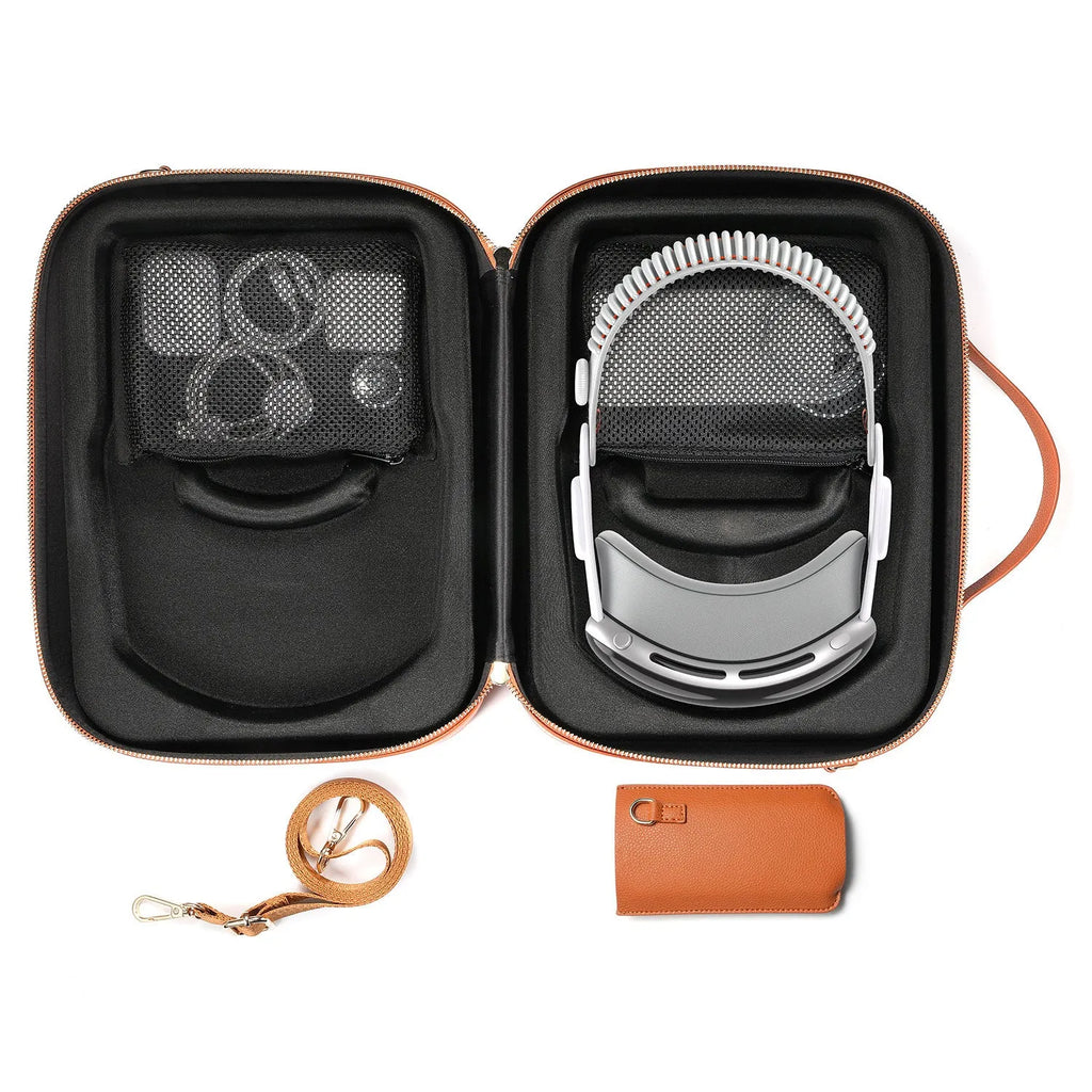Vision Pro MR glasses storage box in black superfiber construction showing 32.5 cm dimensions