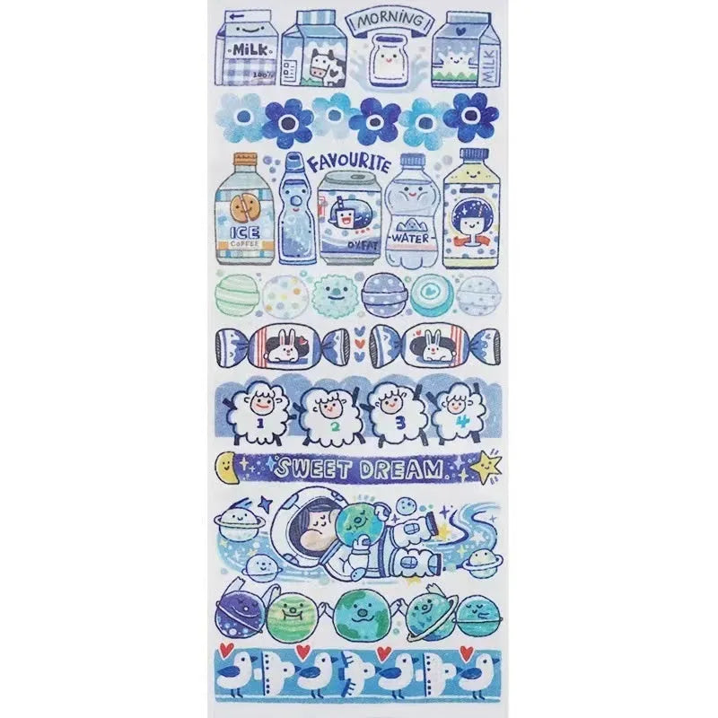 Cute cartoon character decorative sticker for haemorrhoid tape packaging on Japanese paper.