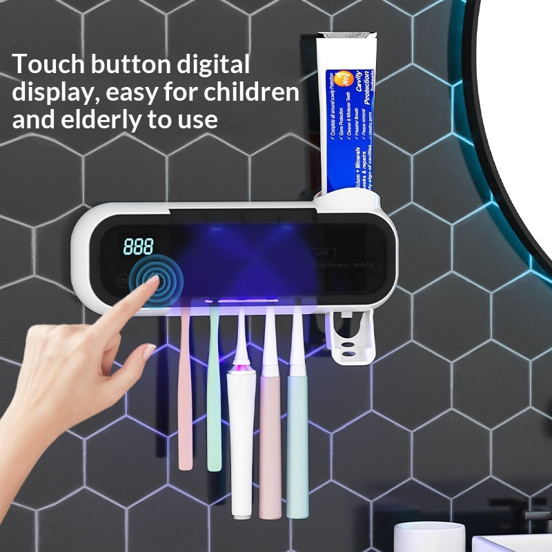 Drill-Free UV Toothbrush Steriliser with Electric Air-Drying - Wall-Mounted Bathroom Organiser & Storage Rack (USB Rechargeable)